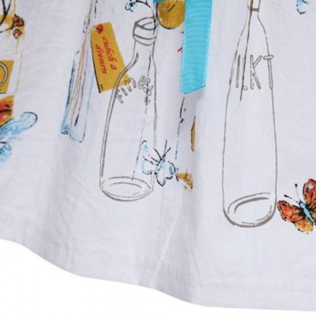 FRESH STYLE BOAT COLLAR SLEEVELESS FLOWER BUTTERFLY PRINT COTTON GIRLS DRESS (WHITE)