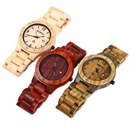 BEWELL ZS - W086B WOOD QUARTZ MEN WATCH ANALOG DATE DISPLAY (RED SANDALWOOD)