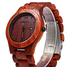 BEWELL ZS - W086B WOOD QUARTZ MEN WATCH ANALOG DATE DISPLAY (RED SANDALWOOD)