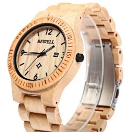 BEWELL ZS - W086B WOOD QUARTZ MEN WATCH ANALOG DATE DISPLAY (MAPLE WOOD)
