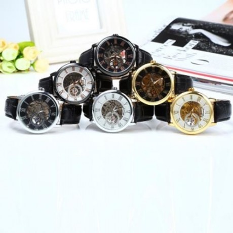 FORSINING SELF-WINDING AUTO MECHANICAL LEATHER WRIST WATCH FOR MEN (BLACK   ROSE GOLD)