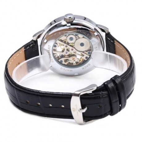 FORSINING SELF-WINDING AUTO MECHANICAL LEATHER WRIST WATCH FOR MEN (BLACK   ROSE GOLD)