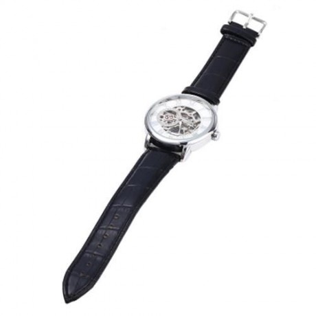 FORSINING SELF-WINDING AUTO MECHANICAL LEATHER WRIST WATCH FOR MEN (BLACK   ROSE GOLD)