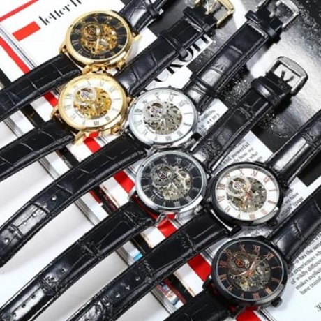 FORSINING SELF-WINDING AUTO MECHANICAL LEATHER WRIST WATCH FOR MEN (BLACK   ROSE GOLD)