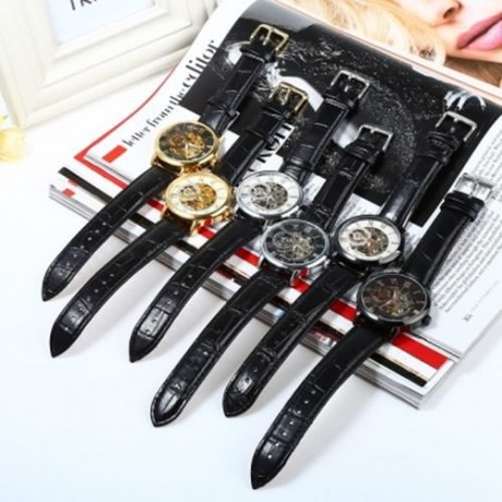 FORSINING SELF-WINDING AUTO MECHANICAL LEATHER WRIST WATCH FOR MEN (BLACK   ROSE GOLD)