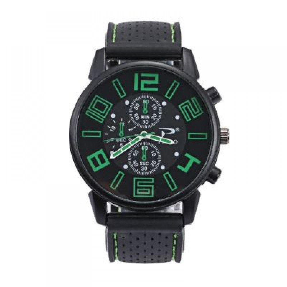 Casual Quartz Analog Silicone Stainless Steel Dial Sports WristWatch (GREEN)