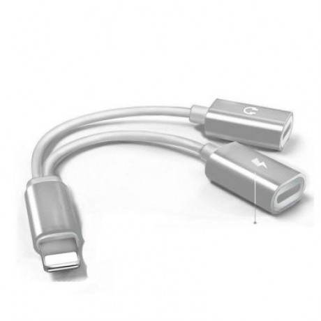 2-in-1 Adapter Double Headphone Audio Charge for iPhone X/8/8 Plus/7/7 Plus (SILVER)