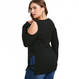 Plus Size Cold Shoulder Cut Out T-shirt (BLACK)