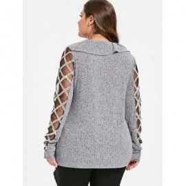 Plus Size Asymmetrical Mesh Insert Ribbed Knitwear (GRAY)