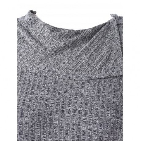 Plus Size Asymmetrical Mesh Insert Ribbed Knitwear (GRAY)