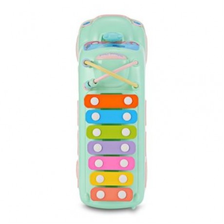1022 - 9 Baby School Bus Toy Music Car with Percussion Piano Matching Blocks (MACAW BLUE G