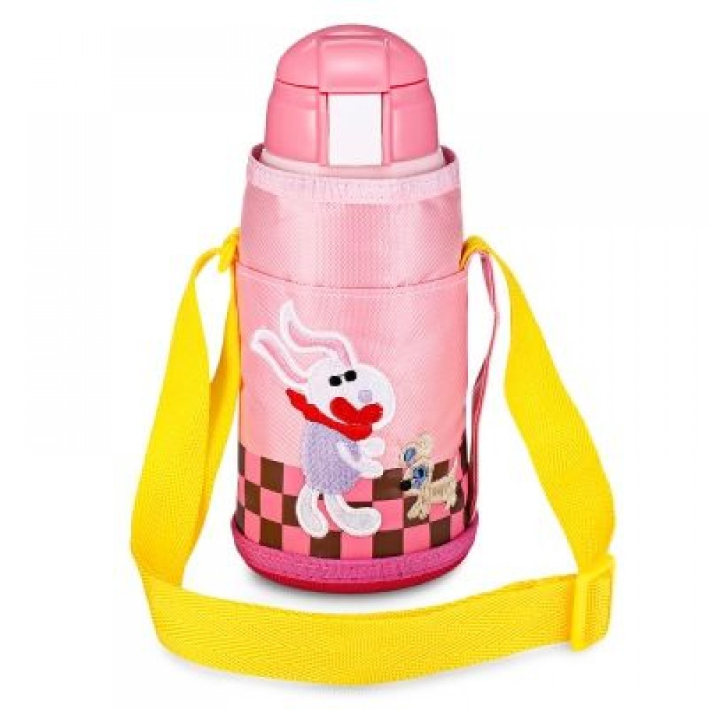 DA22 - C60 Children Stainless Steel Vacuum Cup With Straw 2 Caps 600ml (LIGHT PINK)