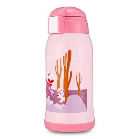 DA22 - C60 Children Stainless Steel Vacuum Cup With Straw 2 Caps 600ml (LIGHT PINK)