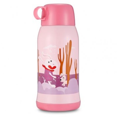 DA22 - C60 Children Stainless Steel Vacuum Cup With Straw 2 Caps 600ml (LIGHT PINK)