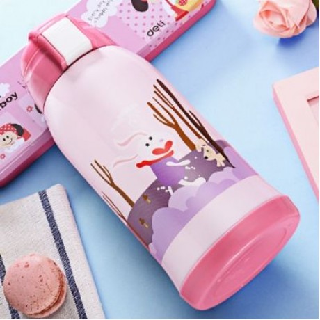 DA22 - C60 Children Stainless Steel Vacuum Cup With Straw 2 Caps 600ml (LIGHT PINK)