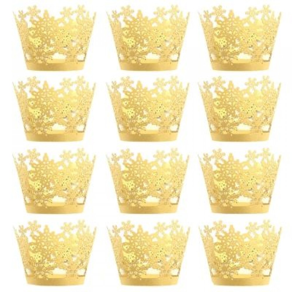 Christmas Snowflake Cake Cup for DIY Baking 12pcs (GOLD)