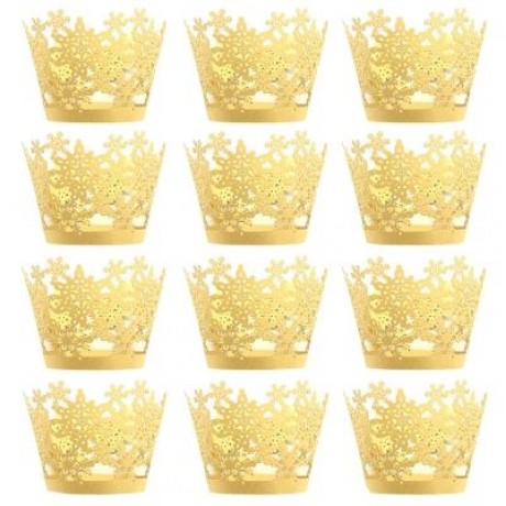 Christmas Snowflake Cake Cup for DIY Baking 12pcs (GOLD)