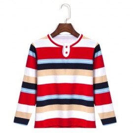 CASUAL ROUND NECK LONG SLEEVE STRIPE PATTERN BOYS T-SHIRT (RED)