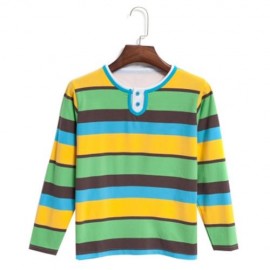 CASUAL ROUND NECK LONG SLEEVE STRIPE PATTERN BOYS T-SHIRT (GREEN)
