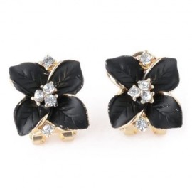 FLOWER DESIGN RHINESTONE EMBELLISHED ALLOY STUD EARRINGS FOR LADIES (BLACK)