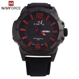 NAVIFORCE 9066 MALE QUARTZ WATCH NYLON BAND DATE DAY 30M WATER RESISTANCE (RED WITH BLACK)