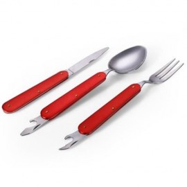 FOLDABLE STAINLESS STEEL 3 PIECE TABLEWARE OUTDOOR TRAVEL CAMPING HIKING TOOL (RED)