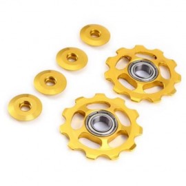 2 X BIKE 11T ALUMINUM SEALED BEARING REAR DERAILLEUR PULLEYS JOCKEY WHEEL (GOLDEN)