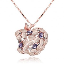 FRUIT DESIGN ZIRCON FAUX OPAL EMBELLISHED LONG NECKLACE FOR WOMEN (PINK AND PURPLE)
