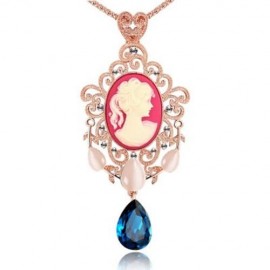 FIGURE WATER DROP DESIGN ZIRCON FAUX OPAL EMBELLISHED LONG NECKLACE FOR WOMEN (COLORFUL)