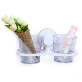 3207 - 1 DOUBLE PLASTIC CUP WITH REMOVABLE SQUARE SUCKER BATHROOM ACCESSARIES (WHITE)