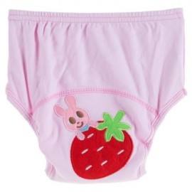 CUTE COTTON WASHABLE ELASTIC PRINTED BABIES DIAPER PANTS (PINK - STRAWBERRY)