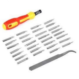 6032 - D 32 IN 1 INTERCHANGEABLE SCREWDRIVER TOOL SET WITH TWEEZER FOR PRECISE REPAIR (YEL