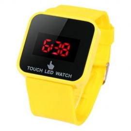 LED TOUCH WATCH RED DIGITAL WRISTWATCH RUBBER WRISTBAND RECTANGLE DIAL (YELLOW)
