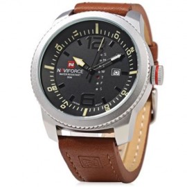 NAVIFORCE NF 9063M MALE QUARTZ WATCH BLACK CASE CALENDAR DISPLAY DIAL LEATHER BAND WRISTWA