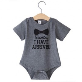 SWEET JEWEL COLLAR SHORT SLEEVE BOWKNOT LETTER PRINTED NEWBORN BABIES ROMPER (GRAY)