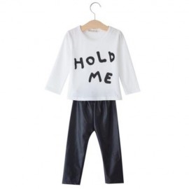 2PCS SUIT LOVELY BABIES GIRLS CLOTHES LONG SLEEVE COTTON T-SHIRT PANTS ROUND COLLAR (WHITE
