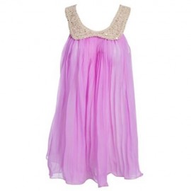 CUTE SOLID COLOR COL CLAUDINE SLEEVELESS SEQUINS CHIFFON RUFFLE DRESS FOR GIRLS (PURPLE)
