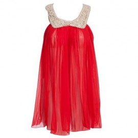 CUTE SOLID COLOR COL CLAUDINE SLEEVELESS SEQUINS CHIFFON RUFFLE DRESS FOR GIRLS (RED)