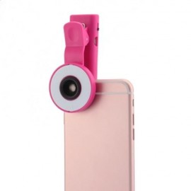 UNIVERSAL SELFIE WIDE ANGLE LENS WITH 8 LED FILL LIGHT FLASH LAMP (PINK)