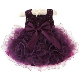 PRINCESS ROUND COLLAR SLEEVELESS BEAD BOWKNOT PATCHWORK DESIGN BALL GOWN DRESS FOR GIRLS (