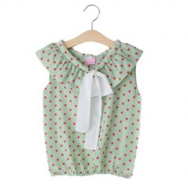 SWEET POLKA DOT CHIFFON SLEEVELESS BIG BOWKNOT PRINCESS TOP FOR GIRLS (GREEN)