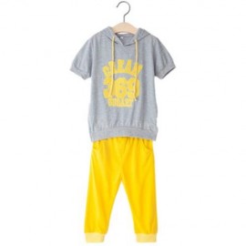 SHORT-SLEEVE T-SHIRT HOODIES UNISEX LETTER PRINT SOFT COTON SPORT SUIT FOR KIDS (GRAY)