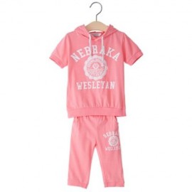 SHORT-SLEEVE T-SHIRT HOODIES UNISEX LETTER PRINT SOFT COTON SPORT SUIT FOR KIDS (PINK)