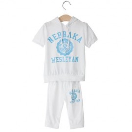 SHORT-SLEEVE T-SHIRT HOODIES UNISEX LETTER PRINT SOFT COTON SPORT SUIT FOR KIDS (WHITE)