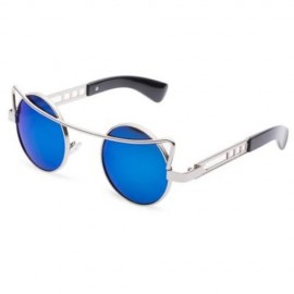 VINTAGE FASHION CIRCLE CAT EYE COLORED COATING SUNGLASSES UV400 (REFLECTIVE BLUE COLOR)