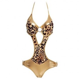 SEXY BIKINI ZEBRA PRINT RHINESTONE EMBELLISHED WIRE LOOP ONE PIECE SWIMMING SUIT FOR LADY 