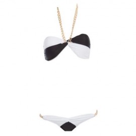 WOMEN SEXY PUSH UP PADDED BIKINI SET TOPS BOTTOM BEACH SWIMWEAR (BLACK  WHITE)