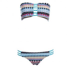 WOMEN SEXY DIGITAL PRINTING PADDING BIKINI SET SWIMWEAR (BLUE)