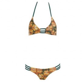 WOMEN SEXY REVERSIBLE SPAGHETTI STRAP PINEAPPLE PATTERN PADDING BIKINI SET SWIMWEAR (YELLO