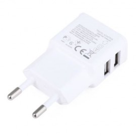 EU PLUG UNIVERSAL 2 USB PORTS HOME WALL POWER SUPPLY ADAPTER CHARGER (WHITE)